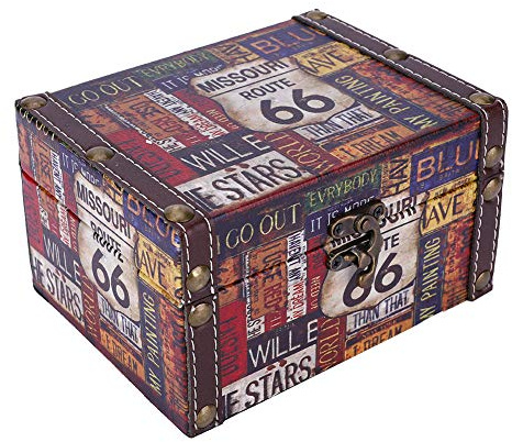 Träförvaringslåda, europeisk stil Vintage smycken förvaringsfodral Organizer Display Box förvaring skattkista för hemmakontor Skrivbords ornament dekoration(2208A-05-66 Highway)