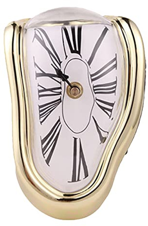 Carkio Creative Melting Clock, Salvador Dali Wall Decor for Home Office Shelf Desk Table, Funny Gift (Gold)
