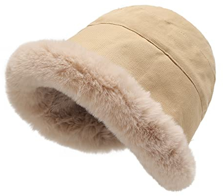 ZLYC Damen Winter Fischerhüte Hut Kunstpelz Cloche Hut mit Fleece Futter