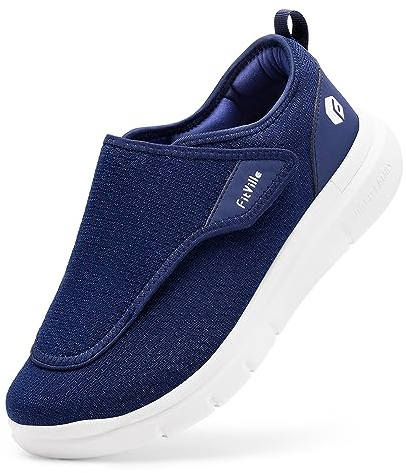 FitVille Mens Extra Wide Fit Diabetic Shoes Easy Close Adjustable Orthopedic Slippers for Swollen Feet Lightweight Walking Shoe, Blue, 8 UK X-Wide