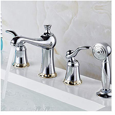 Badewannenarmatur Handwaschbecken Messing 360 Grad Drehung Doppelgriff 4 Löcher Aufsatzarmatur Badspüle Armatur üblich, B good