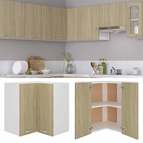 Tidyard Wall Kitchen Cabinet, Hanging Corner Cabinet with 2 Shelves and Doors, Kitchen Storage Cupboard, Kitchen Bathroom Home Organizer Unit Sonoma Oak 57x57x60 cm Engineered Wood 60
