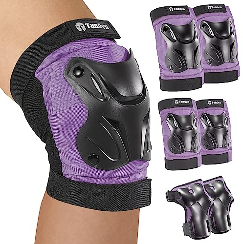 Tanden Skating Protective Gear Adult Knee and Elbow Pads Wrist Guards for Roller Skating Skateboarding, Skate Pads Adult Knee Pads for Men Women Purple