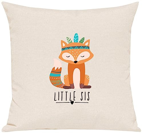 Kleckerliese Kissen Kissenhülle 40x40cm Kissenbezug Indianer Tiermotiv Fuchs Tiere Little Sis Schwester, Farbe Creme