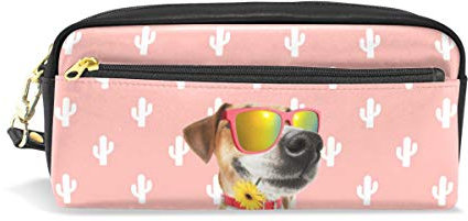 Jack Russel Terrier Hund Kaktus Blume Federmäppchen Federtasche PU Leder Büro Schule Student Schreibwaren Bleistift Stift Organizer Kosmetik Make-up Etui Tasche für Mädchen Jungen Kinder Erwachsene