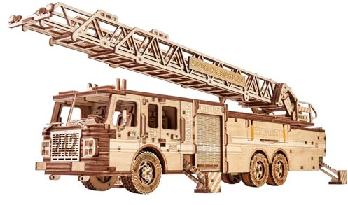 Wood Trick Rettungsfeuerwehrauto beweglich – drehbare Leiter – 3D-Holzpuzzle für Erwachsene und Kinder – Fahrten bis zu 6 m – Holzmodelle Engineering DIY Projekt