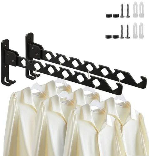 Lxoraziy 2 Pieces Foldable Wall Mounted Clothes Hanger, Aluminum Wall Mounted Drying Rack, Small Wall Clothes Airer, for Bathroom Bedroom Hotel(Black)