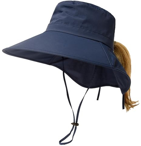 TOP-EX XL/XXL Damen Sonnenhut Pferdeschwanz UV Schutz Faltbar Wasserdicht Outdoor Hut mit Nackenschutz Breite Krempe Sommer Fischerhut Safari Wanderhut Trekking