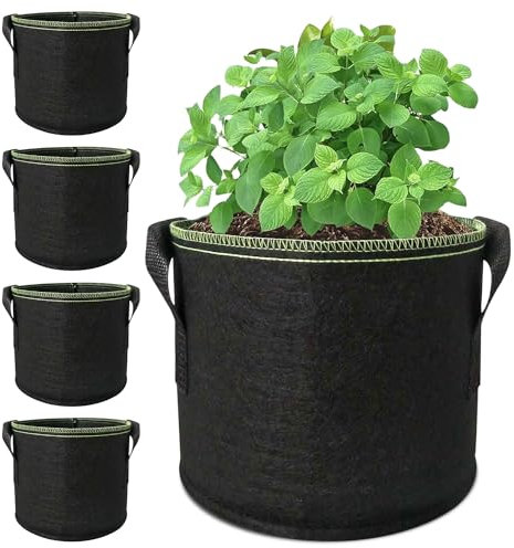PRITOK 5X Pflanzsack Pflanzentasche aus Vliesstoff 19L Pflanztopf Pflanzsäcke Wiederverwendbar Kartoffelsack Pflanztasche mit Griffe, Pflanzensack Blumenkübel für Blumen und Gemüse im Freien