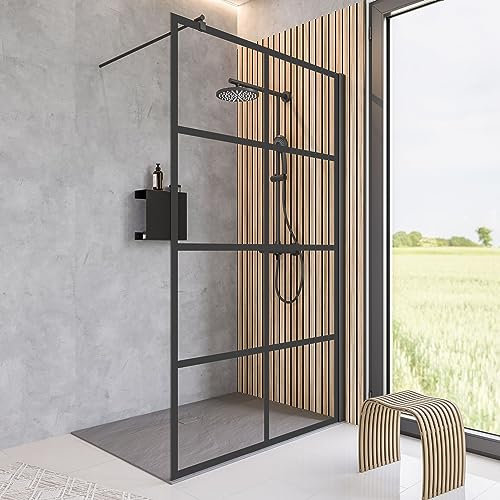 Schulte paroi de douche fixe à l’italienne 120 x 200 cm, profilé noir, barre 122 cm incluse, montage gauche droite, verre de sécurité 6 mm antical décor, plage de réglage 118.0-120.5
