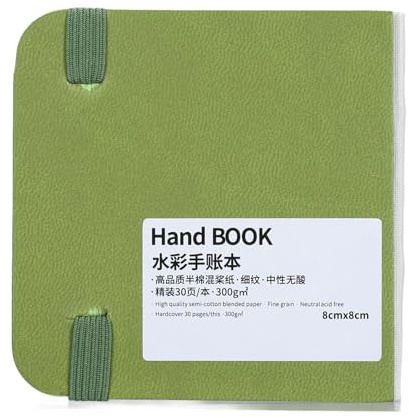 Quadratisches Aquarell-Skizzenbuch, 7,9 x 7,9 cm, 300g/m² Papier, 30 Blatt, Leineneinband mit Runden Ecken, für Wasserfarben, Acryl, Mixed-Media