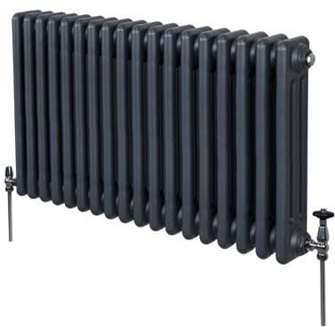 Radiador Tradicional Horizontal de 3 Columnas 600mm x 832mm | Gris Antracita | Acero | Montado en pared | Kit de fijación y soportes + Cepillo de limpieza GRATIS | Calefacción estufa calefactor