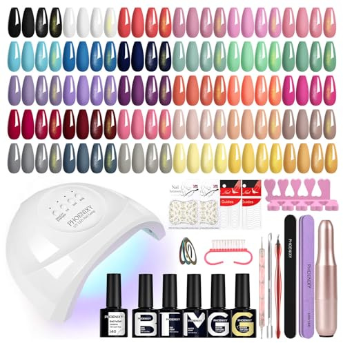 Phoenixy Kit Vernis Semi Permanent 30 Couleur avec Ponceuse pour Ongles Kit Ongle Gel U V Complet avec Lampe UV Base et Top Coat Vernis Semi Permanent Rose Jaune Bleu Adapté aux Débutants
