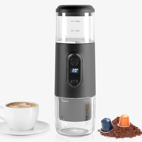 Macchina da caffè espresso elettrica portatile, 2 in 1, wireless, 15 bar, a pressione, per auto, completamente carica, 75 tazze, per campeggio, camper, escursionismo, ufficio (non autoriscaldante)