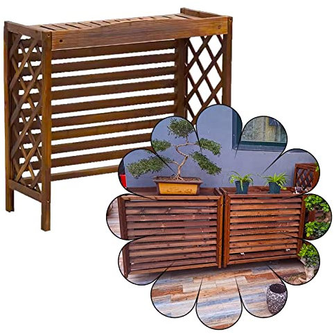 Dekorative Klimaanlagen-Abdeckung, Klimaanlage, Sichtschutz, Zäune, Blumenständer aus Holz für den Außenbereich, Klimaanlagenregal mit Fensterladen-Design, Pflanzenregal (26,8 x 17