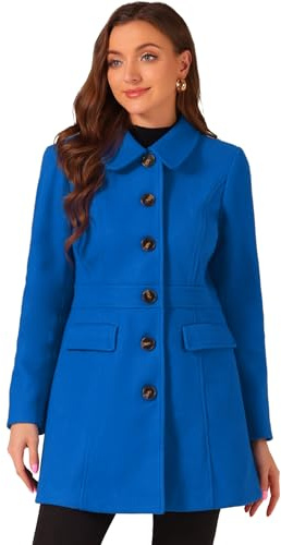 Allegra K Womens Elegant Peter Pan Collar Overcoat Winter Dressy Long Coat | Single Breasted, Long Sleeve, Office Mid-thigh Peacoat, Fall Trench Coats Outwear