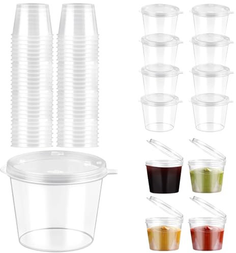 JIANGZHIB 150 Pièces Pots à Sauce en Plastique Avec Couvercle, 25ml Petit Récipient Sauce, Petit pot Conservation Boîte à, Transparent Boîte Plastique Avec Couvercle pour Noix Confiture Bonbons