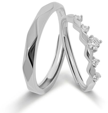 Meissa Anelli promessa in argento sterling forma di corona per uomini e donne, set di anelli regolabili per coppie, fedi di fidanzamento, gioielli per anniversari e compleanni, Set di due anelli