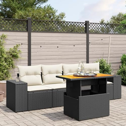 Amorsee Gartenbank Rattan Sofa 4 Sitzer Verstellbare Tischplatte Gartensofa Balkon Sofa Lounge Sofa Outdoor Rattansofa Balkon Lounge Klein Balkonmöbel Couch Gartenlounge Gartenmöbel