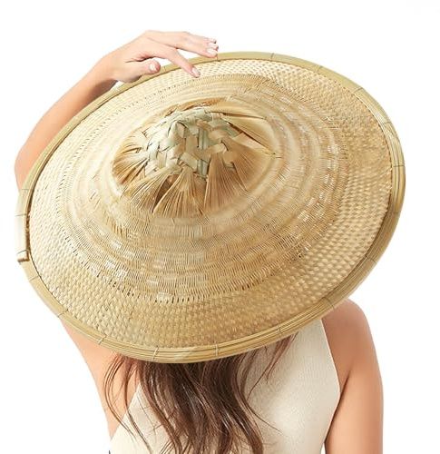 TIETHEKNOT Handgefertigter Sonnenhut aus Bambus Strohhut Durchmesser 42 cm Tiefe 12 cm