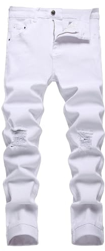 Jeans da uomo slim fit elasticizzati strappati a tubo per uomini, effetto consumato rovinato regular a gamba dritta moda comfort vita flessibile pantaloni jeans, adolescenti moda casual skinny cargo