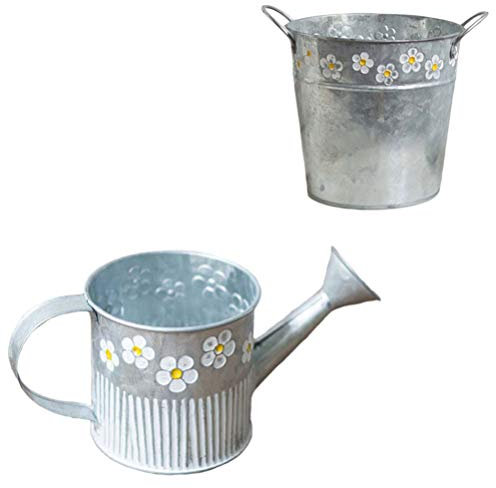 2Pcs Metal Flower Bucket Vintage Vase Water Sprinkler Shaped Milk Can Planter Rustic Farmhouse Plant Pot for Home Office Garden Decoration pot