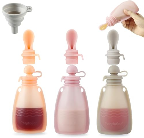 PandaEar 3 Sacchetti Alimenti Neonati Riutilizzabili Silicone con 3 Cucchi