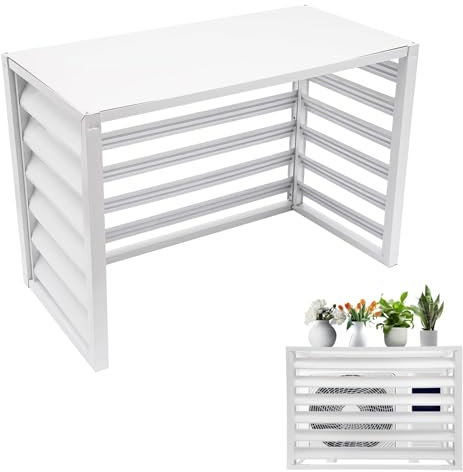 Brise-vue à persiennes en métal résistant aux intempéries pour climatiseur extérieur, 4 panneaux autoportants, blanc, grand format, protège les unités de climatisation/poubelles