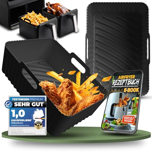 KNUSPERLIEBE® 2X Set Silikonform für Heißluftfritteuse, Airfryer, BPA-FREI | Zubehör Ninja Foodi Dual Zone AF300EU AF400EU AF451 SL400EU | Silikoneinsatz Air Fryer Acessory, spülmaschinengeeignet