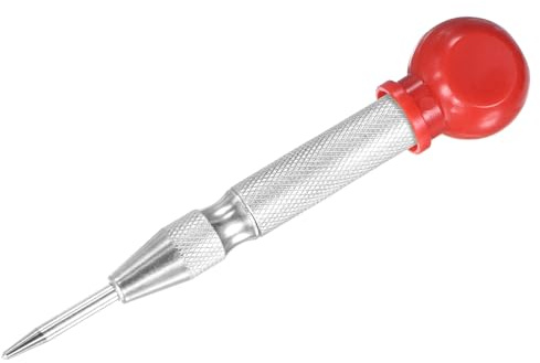 M METERXITY Automatischer Körner 133mm Einstellbarer Schlagkörner Silberton | 1-Pack, Federbelasteter Nagelkörner, Fensterbrecher, HSS, mit Handballenkappe, für Stahlplatte, Holzplatte, Glas