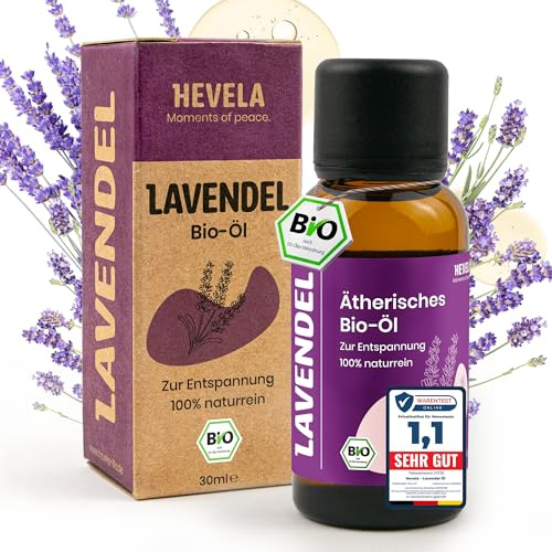 Hevela® - BIO Lavendelöl [100% NATÜRLICH] - hochdosiert für guten Schlaf - 30 ml ätherisches Bio-Öl für Aromatherapie und Duftlampe - echtes Lavandula angustifolia zur Entspannung