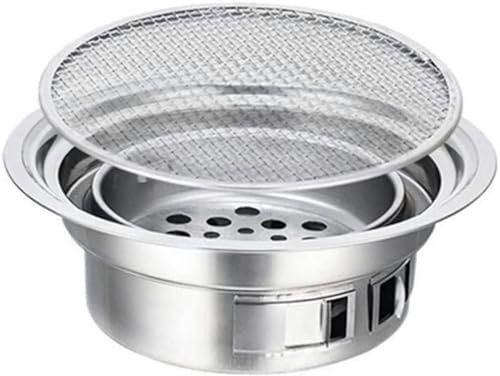 Barbecue à gaz d'extérieur en Acier Inoxydable et Charbon de Bois Rond antiadhésif Portable pour Camping en Plein air