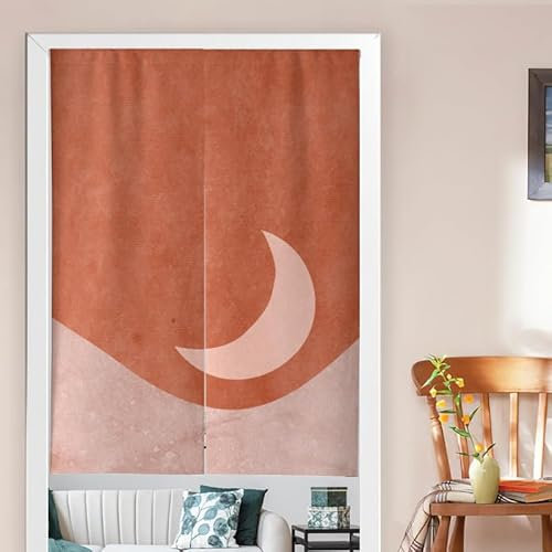 Küchenvorhänge Ziegelrot Mond Vorhänge Kurz Polyester Scheibengardinen Waschbar Raumteiler Vorhang Türvorhang Langlebig Gardine Küchenfenster Verdickung Tür Vorhang Door Curtain 90x200cm