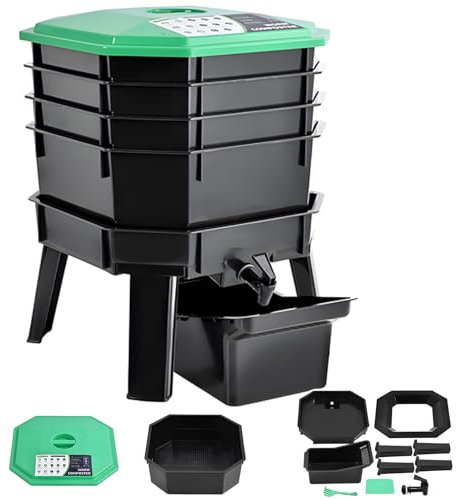 Vexorium 4-Tray Worm Composter Kit, Worm Farm Composting Bin with Drainage for Recycling Food Waste Vermiculture