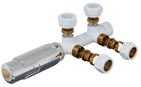 HAGO 24 | Termostato per termosifone | bianco | distanza tubo 50 mm | due tubi | attacco centrale | attacco a parete | posizione antigelo | multiblocco | raccordo di collegamento