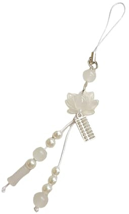 LXJLXD Lotusblumen-Handyanhänger im antiken Stil, mit Acrylperlen, handgefertigtes Handy-Schlüsselband