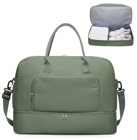 Reisetasche Damen Handgepäck Tasche Sporttasche mit Kulturbeutel Weekender Bag Schwimmtasche Wasserdicht Travel Duffle Bag Fitnesstasche Trainingstasche Krankenhaustasche mit Schuhfach,V2-Grün