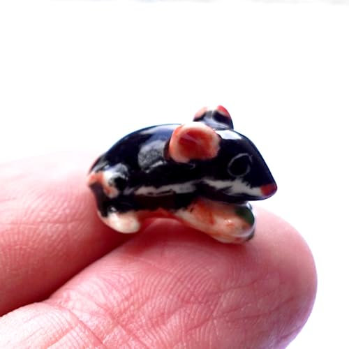 SSJSHOP Mouse Micro Tiny Dollhouse Figurines Ceramic Hand Painted Animals Collectible Small Gift Home Garden Decor Black #2