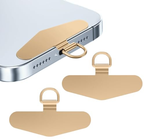AFCJLTO 2 Stück Handykette Universalpads, Edelstahl Multifunktionales Handy-Lanyard-Patch, Universelle Handykette, Telefon-Patch für Meisten Phones Anti Verlust Ultradünnem(Gold)
