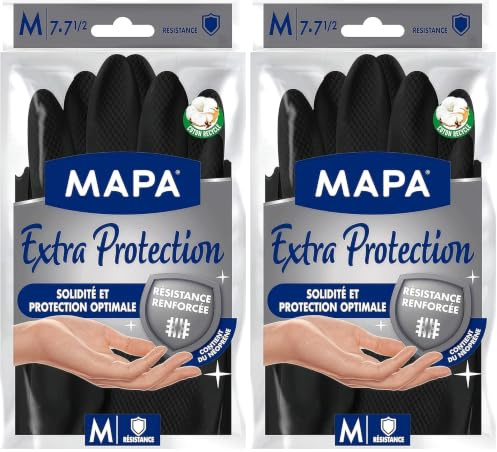 Mapa - Extra Protection - Gants de Ménage en Latex Résistance Renforcée - Solidité et Protection Optimale - Tous types de travaux - 1 paire - Taille M (Lot de 2)