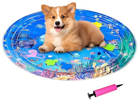 Tapis de jeu d'eau pour chat | Tapis d'eau pour chat avec pompe de gonflage | Coussin rafraîchissant pour animaux de compagnie Tapis de jeu pour ramper à l'intérieur et à l'extérieur en déplacement