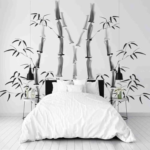 Dppyuxa Papier Peint Panoramique Salon Peinture à l'encre Bambou Papier Peint 3D Intissé Simple Feuille Décoration Murale Salle de Bain Interieur Imperméable pour Salon et Chambre 500x280 cm
