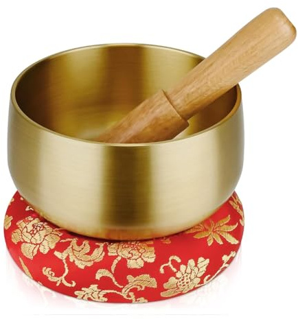 Harewtwy Ensemble de de Chant Tibétain - Sonores de 4 Pouces avec Maillet en Bois et Coussin pour le Yoga, Guérison Du Chakra, Soulagement Du Stress