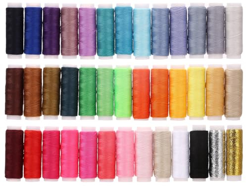 LIHAO Sewing Thread 39 Assortment Colours Polyester Threads Spool Each 200 Yards Polyester Thread Sewing Kit for Hand and Machine Sewing