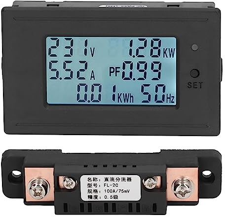 LCD Digital Display Voltage Current Power Meter Multifunctional Electricity Monitor Voltmeter Ammeter with Data Memory for Automotive Marine RV Battery System DC 6 200V ABS