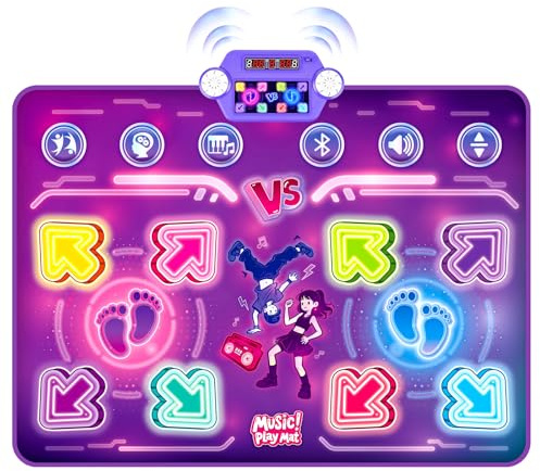 Bambini Tappetino da Ballo con 8 LED, Tappeto da Ballo con Bluetooth per 3 4 5 6 7 8+ Anni,Tappetino da Ballo Elettronico,Giocattolo Tappeto Musicale da Ballo,Regali di Natale di Compleanno (SR)