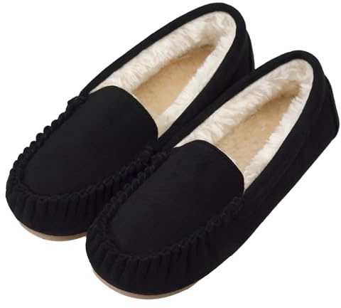 Vonair Womens Moccasin Slippers Cozy Memory Foam Slippers Indoor & Outdoor Fuzzy Slip On Warm House Shoes for Women Black US 8
