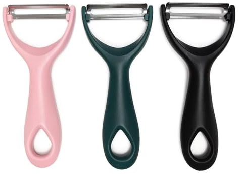 3 Pcs Stainless Steel Potato Peeler, Y-Shaped Peeler for Vegetable Fruit Non-Slip Grip (Black, Pink, Green)