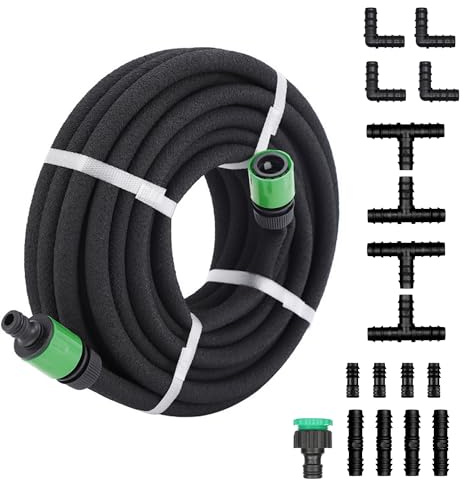 Drip Hose Set, 1/2 Soaker Hose Set, Porous Drip Pipe with Connector, Leaky Garden Hose Pipe for Watering Irrigation Lawn Watering (50M/164FT)