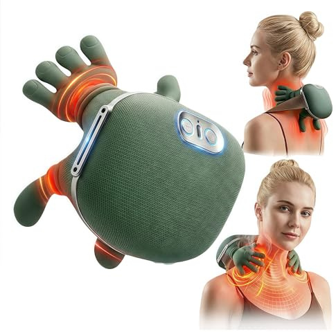 GDHMN Portable Neck and Shoulder Massager with Soothing Heat, 4D Deep-Kneading Rechargeable Massage Device for Back and Body Use at Home, Office or On the Go
